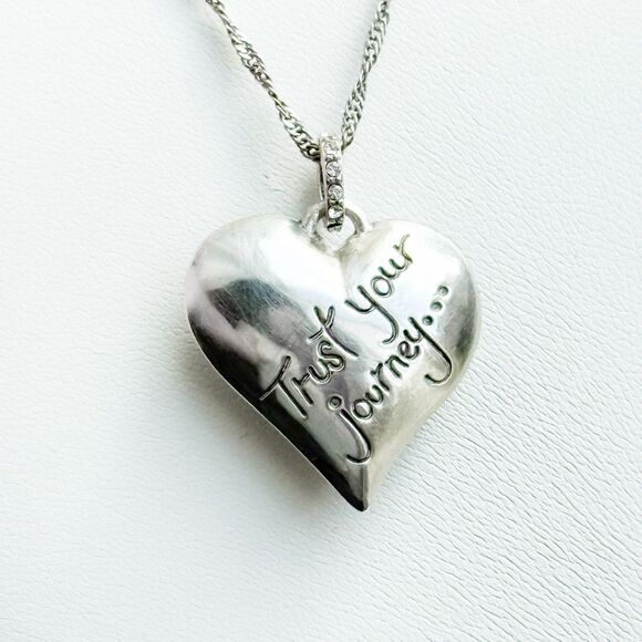 Brighton Blue Crystal Heart Pendant Necklace Trust Your Journey Silver Plated - Picture 6 of 10